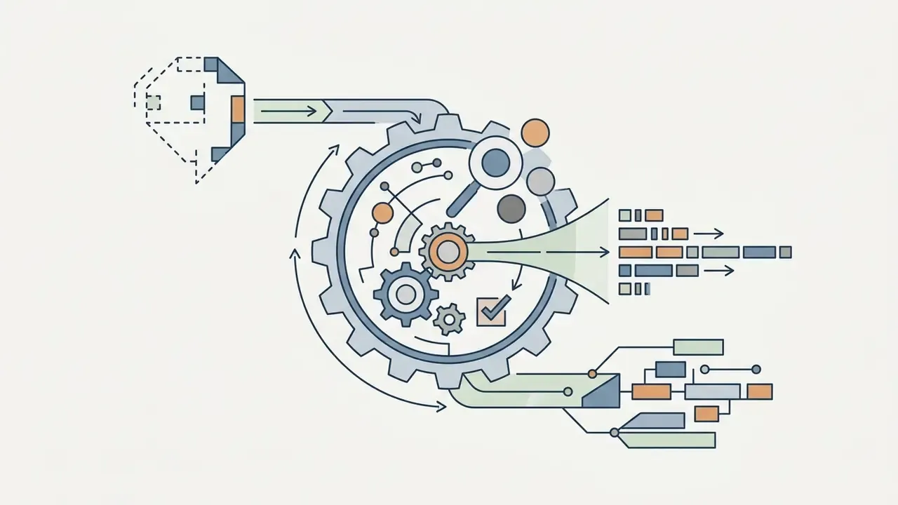 Mechanical gear system processing input data into structured text and vocabulary patterns