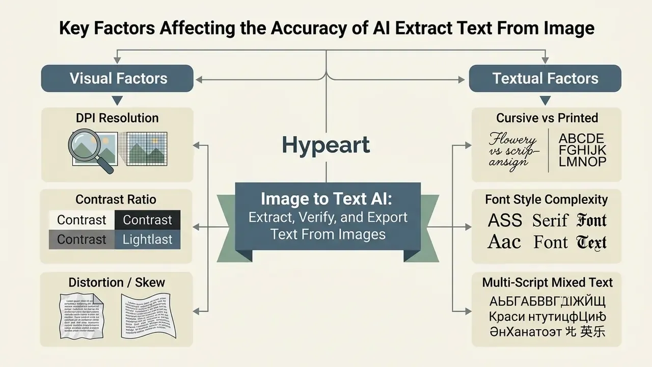 Categorized breakdown of visual and textual elements impacting document recognition performance