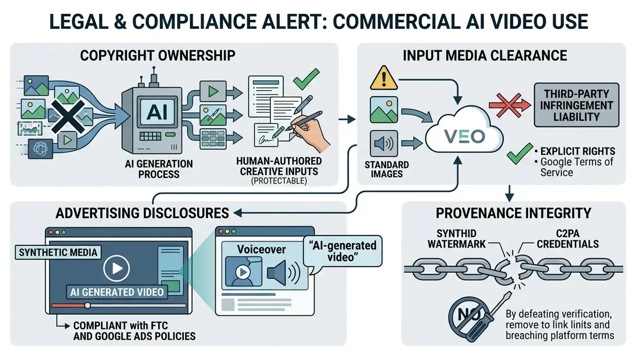 Four sections detailing copyright, media clearance, advertising disclosures, and provenance integrity