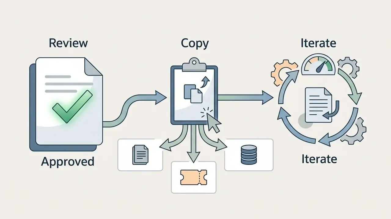 Approved document moving to a clipboard for copying into various formats and a cyclic iteration loop