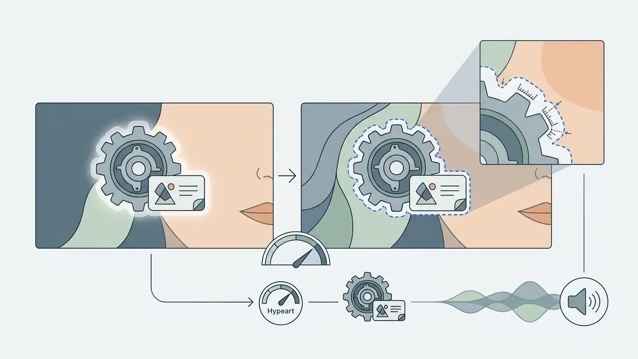 Close-up view of manual mask selection around a graphic overlay on a face to preserve audio and details