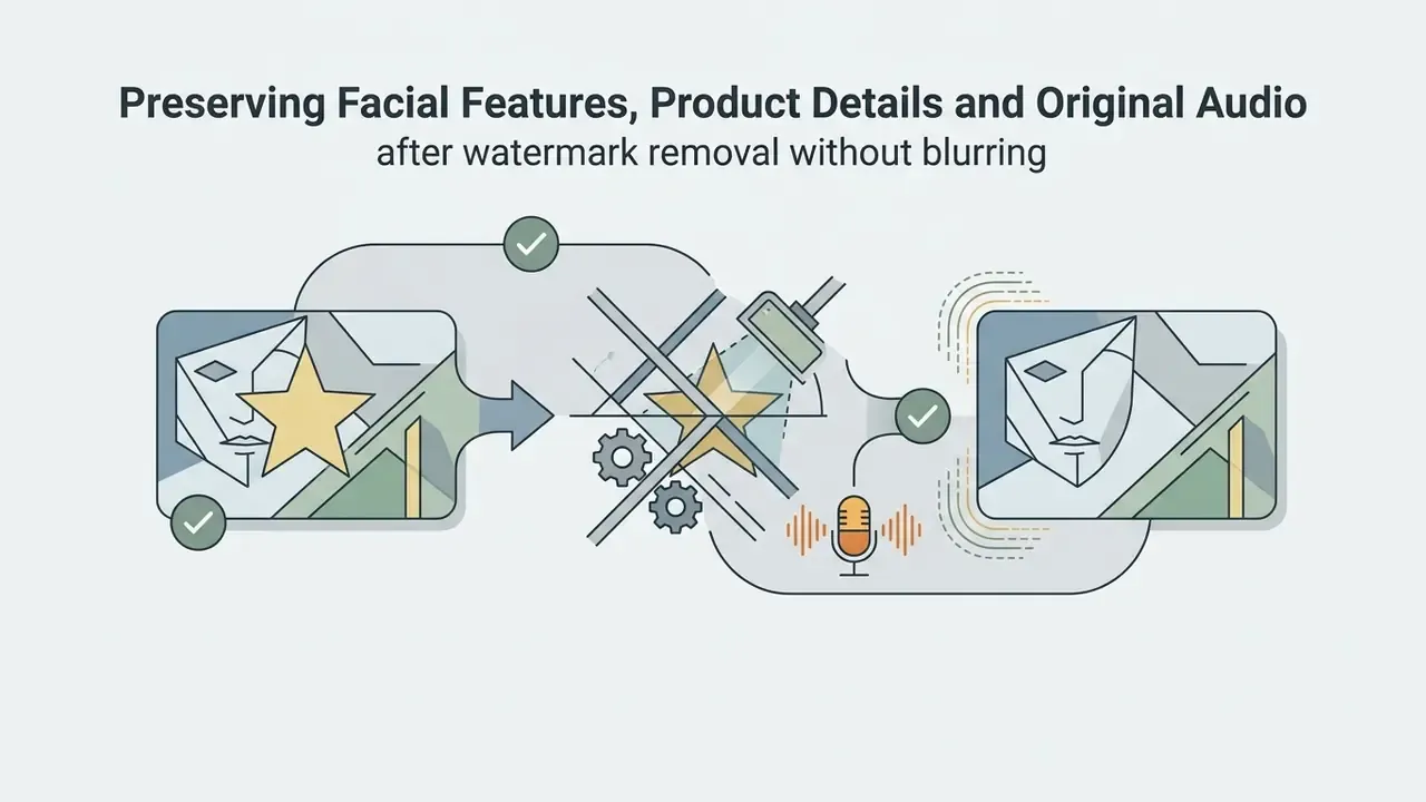 Video content processed to remove a star watermark while retaining facial and audio fidelity