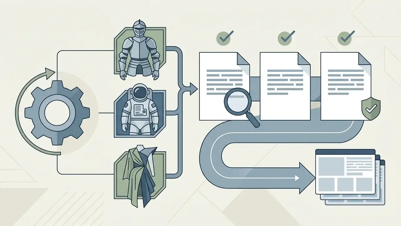 Gear mechanism processing armor and costume styles into documented files for final output
