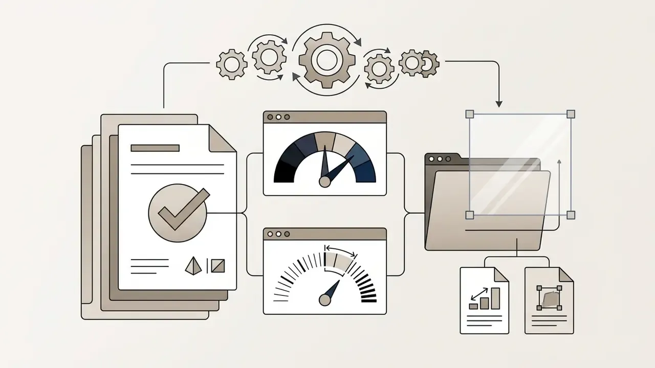 System of gears connecting document templates to measurement gauges and exported file formats