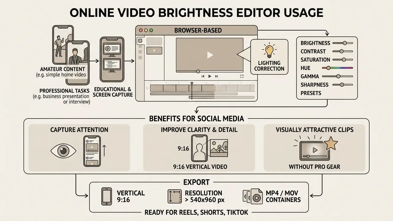 Diagram showing how browser-based tools process video for social media and professional use