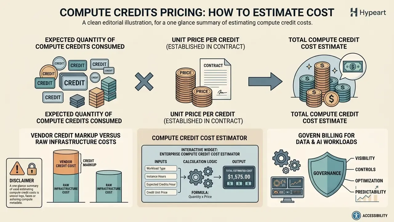 Mathematical formula multiplying credit quantity by unit price to calculate total compute credit costs