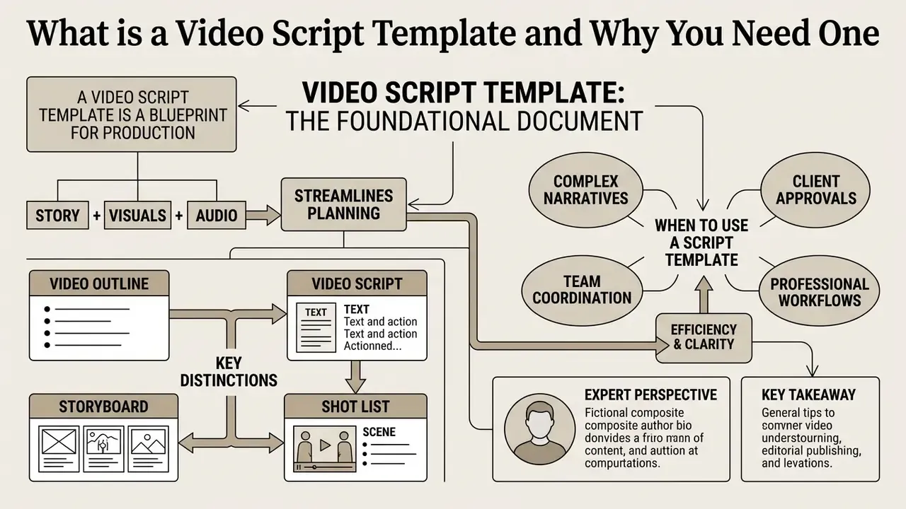 Flowchart detailing the components and benefits of using a video script template for production planning