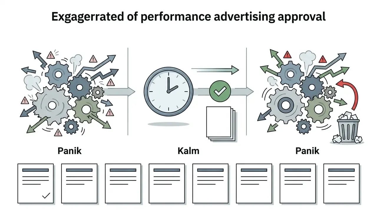 Panik Kalm Panik meme showing chaotic gears, a clock with a checkmark, and more chaotic gears with trash