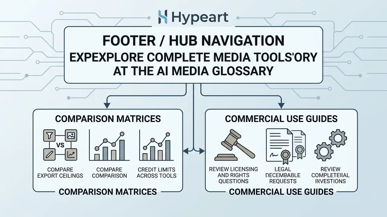 Diagram showing navigation paths to comparison matrices for media tools and commercial use guides