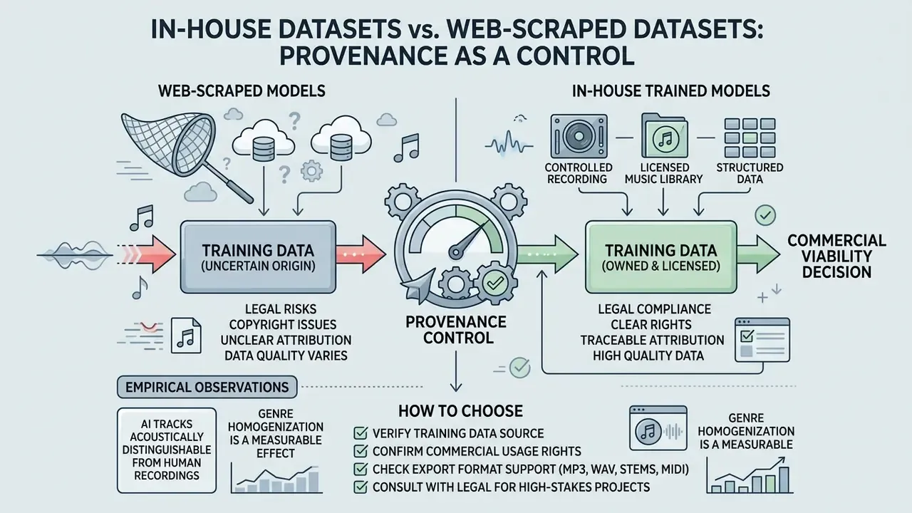 Comparison of web-scraped versus in-house AI training data models and their impact on commercial viability