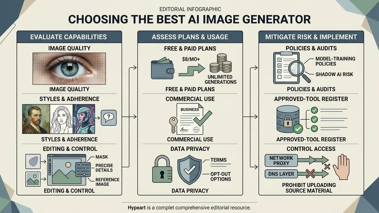 Infographic showing three steps to evaluate capabilities, assess plans and mitigate risk for AI generators