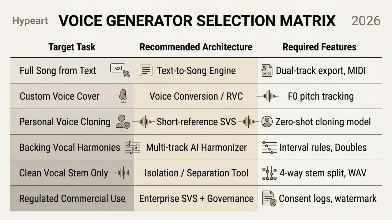 Table matching musical tasks to recommended software architectures and essential technical features