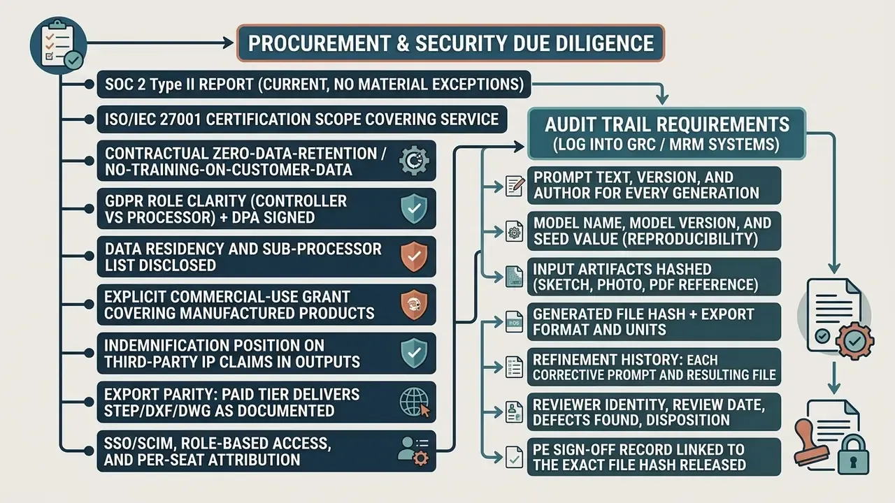 Checklist of procurement security requirements and audit trail logging steps for software compliance