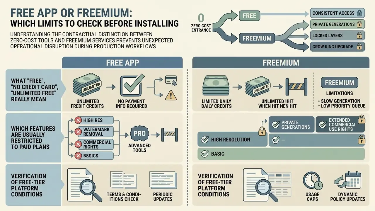 Comparison chart detailing differences between free and freemium software service models