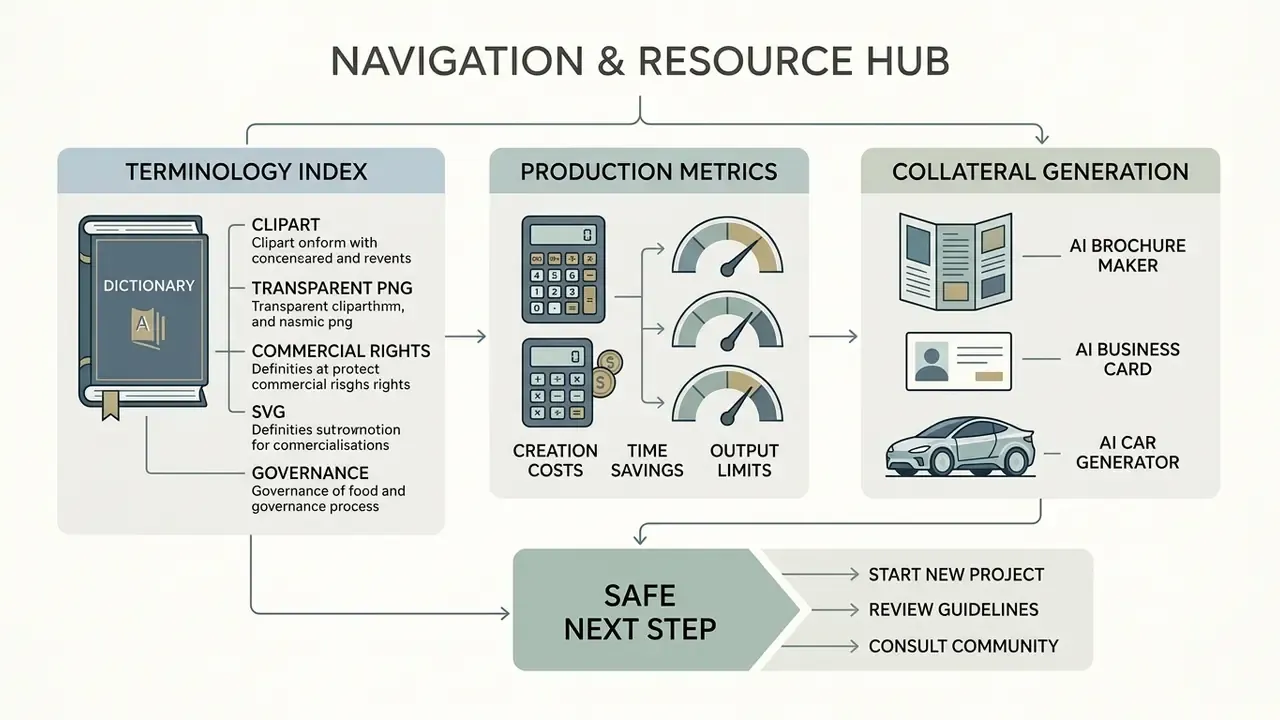 Three-part guide detailing terminology, production metrics, and collateral generation for design projects