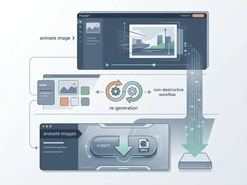 Digital interface showing a video export button for saving animated projects as MP4 files