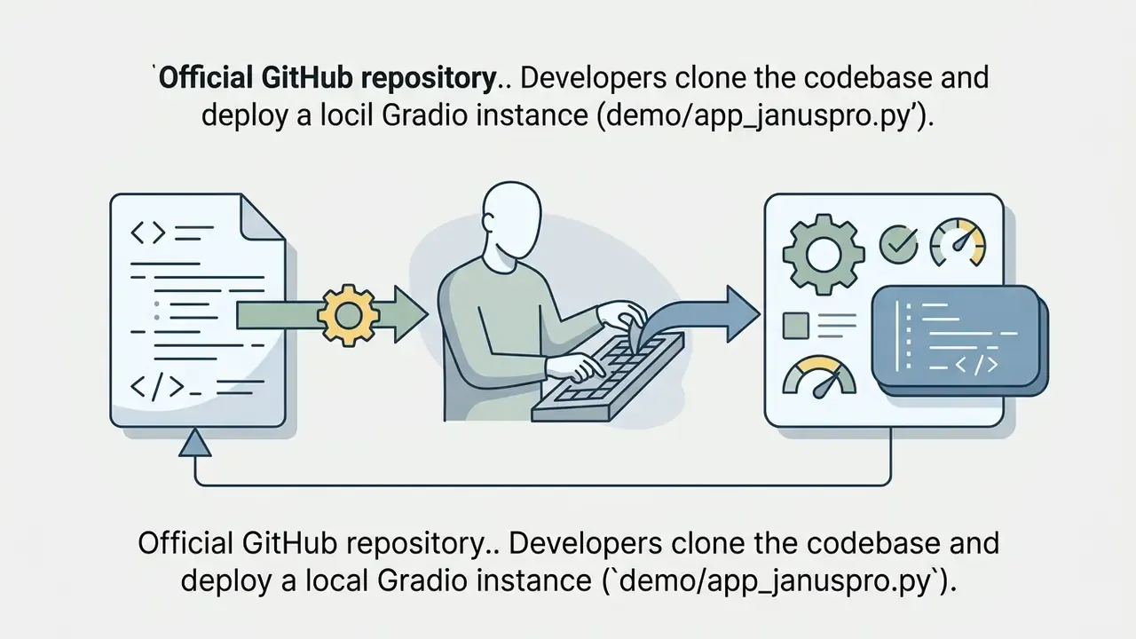Developer cloning a codebase to deploy a local Gradio instance for DeepSeek image generation