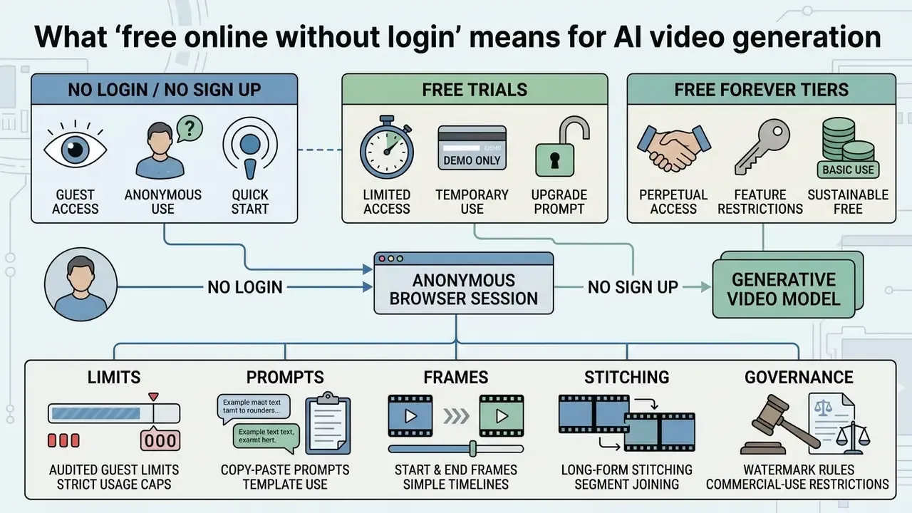Infographic showing how anonymous browser sessions enable text to video AI without requiring a login