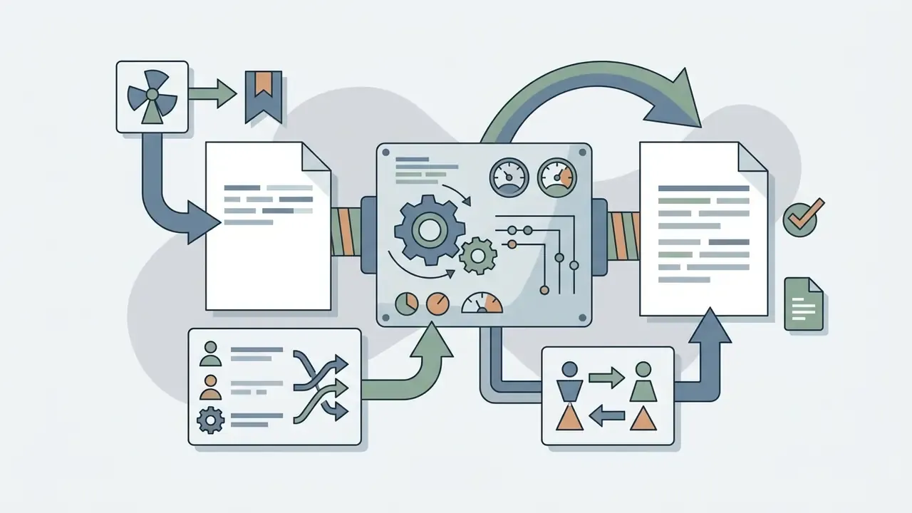 Central processing unit connecting character dynamics and document inputs to generate new story text