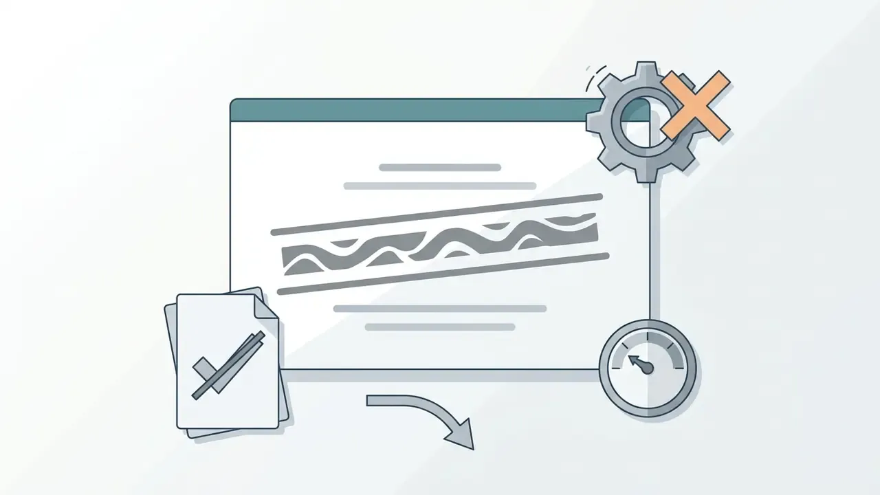 Browser window showing a banner template with a gear and cross icon alongside a checkmarked document