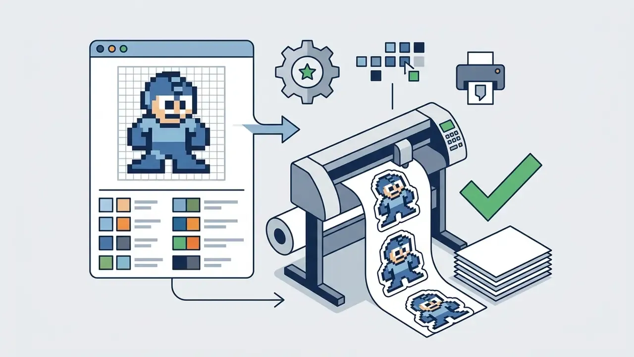 Software interface showing a character design being sent to a vinyl plotter for sticker production