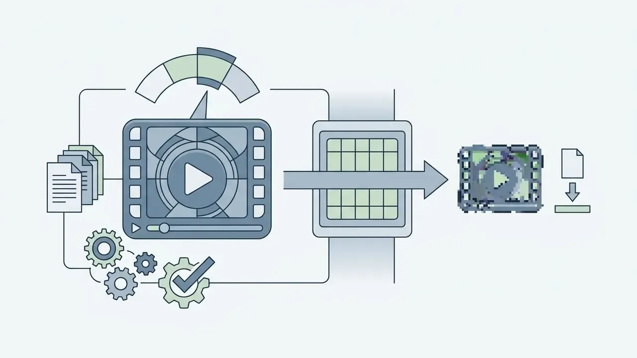 Video file processing through a grid filter to emerge as a pixelated file in a low quality video maker