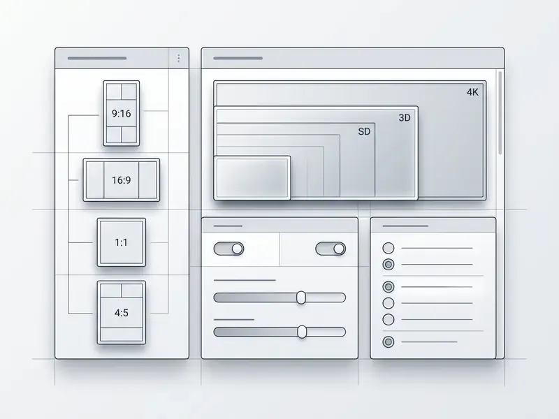 Diagram displaying aspect ratio presets and video resolution settings for an Android video editor