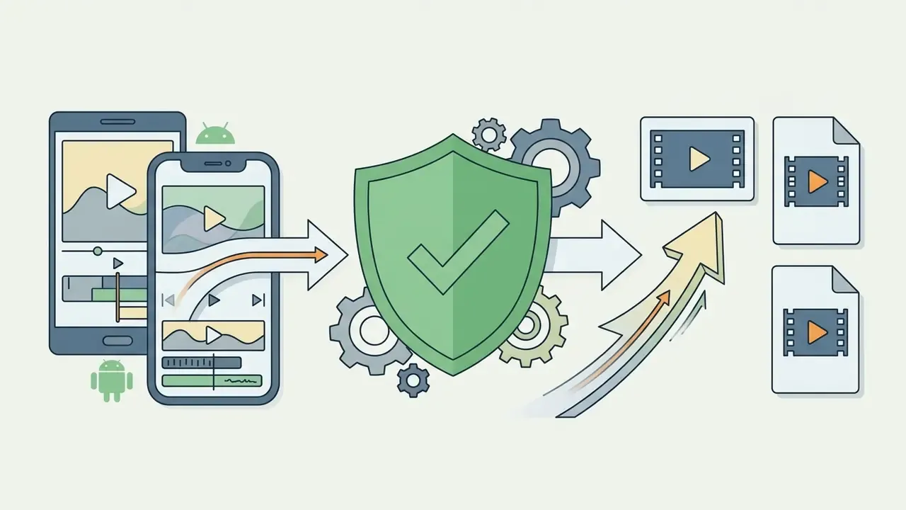 Mobile video editing process leading to a protected file export without any watermark