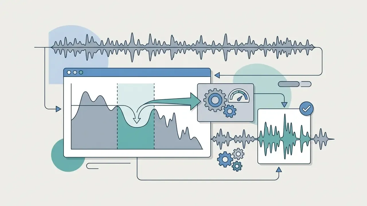 Equalizer graph applying a frequency notch filter to an audio waveform for better vocal clarity
