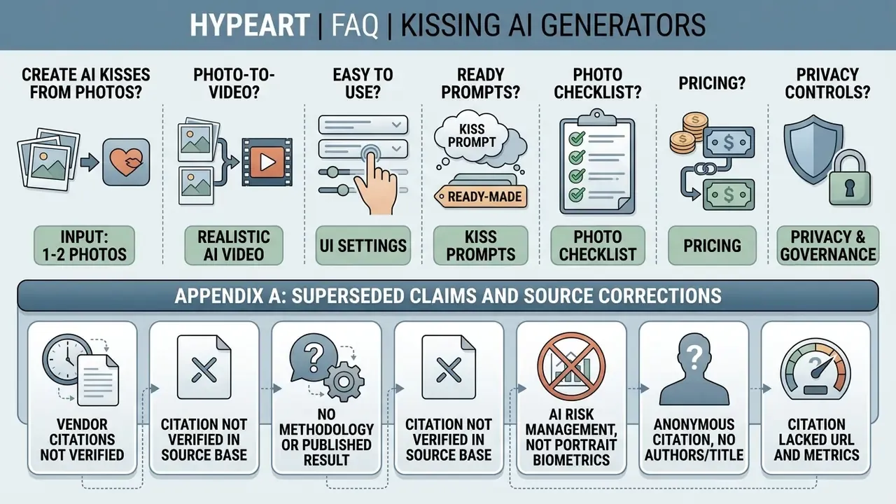 Series of icons representing technical FAQ topics and a row of boxes detailing reasons for source corrections
