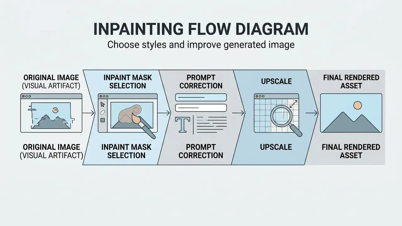 Sequential process diagram showing steps from original image artifact to final rendered asset