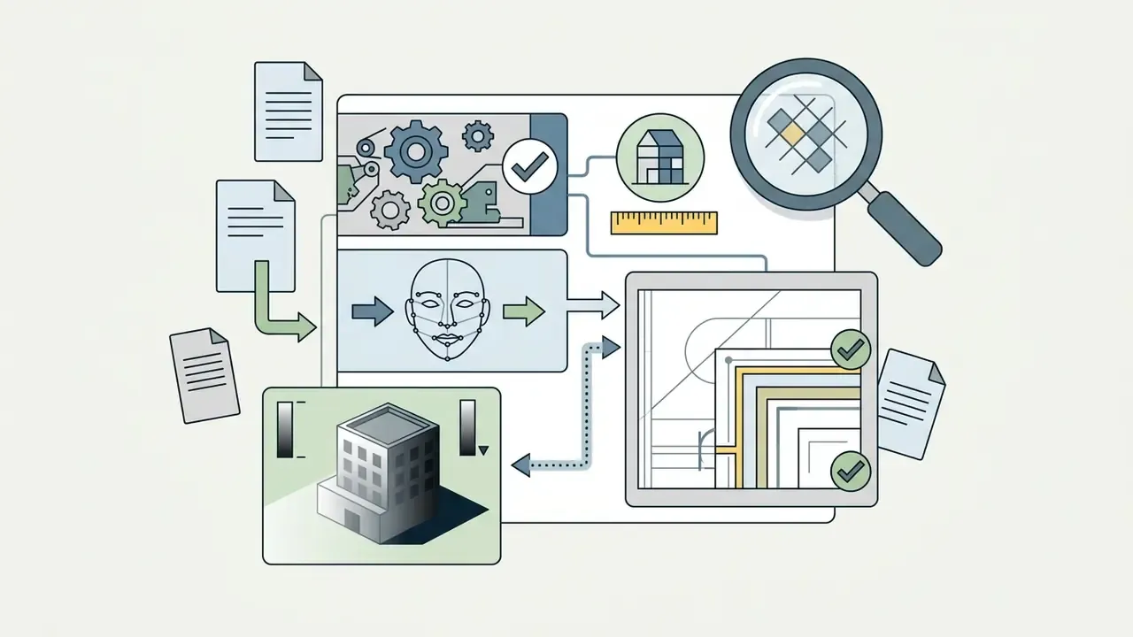 System of gears and facial mapping tools processing architectural files into precise geometric designs