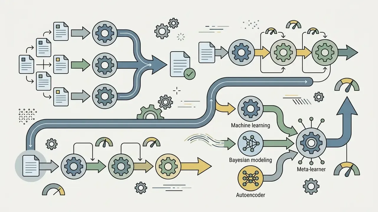 Multiple parallel and sequential gear processes combining data inputs into a single meta-learning model