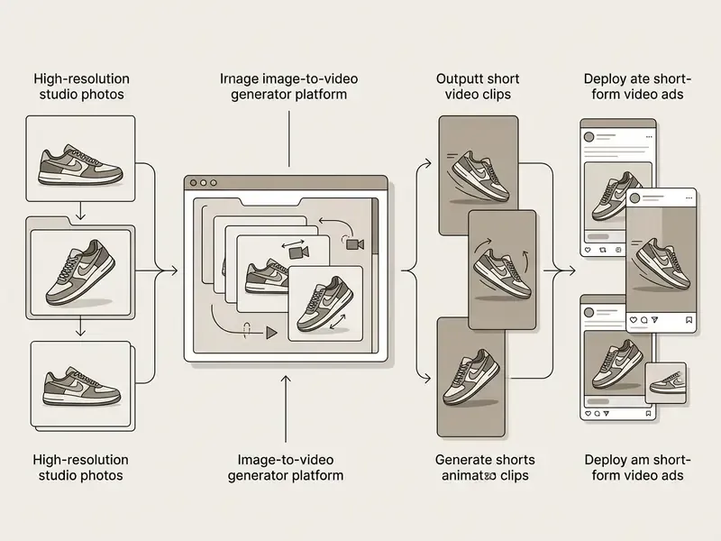 Process of turning studio shoe photos into animated video ads using an image to video free generator