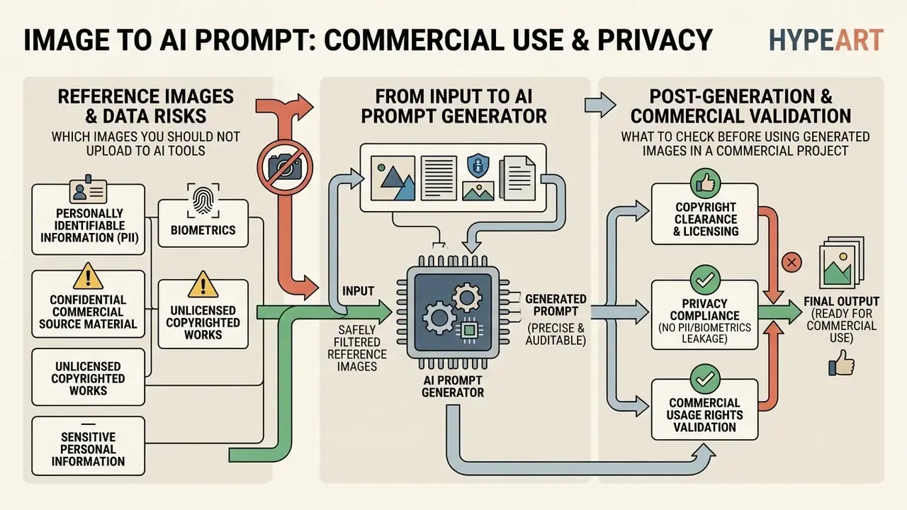 Three-stage process mapping data risks, AI prompt generation, and commercial validation requirements