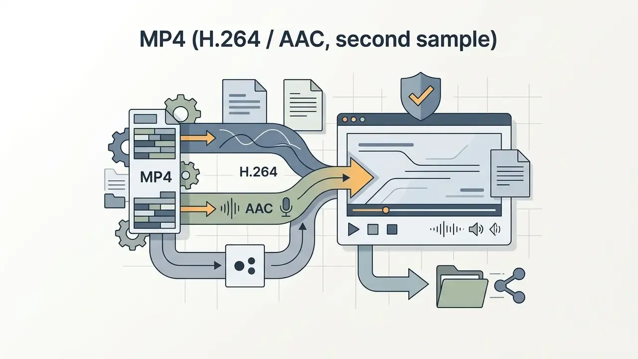 MP4 file being processed into separate video and audio streams for playback in a browser window