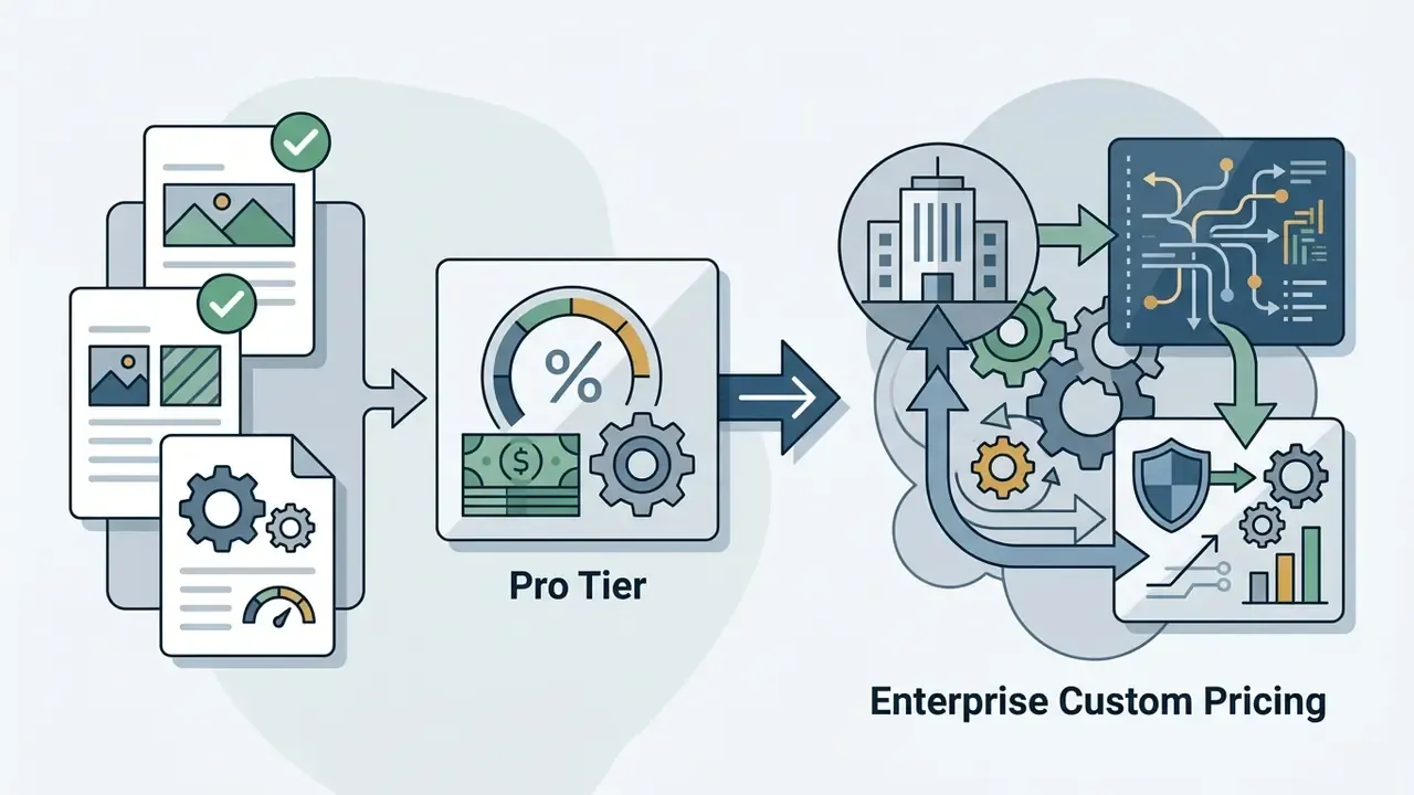 Design assets and documents feed into a Pro Tier gauge and currency icon before entering an enterprise gear system