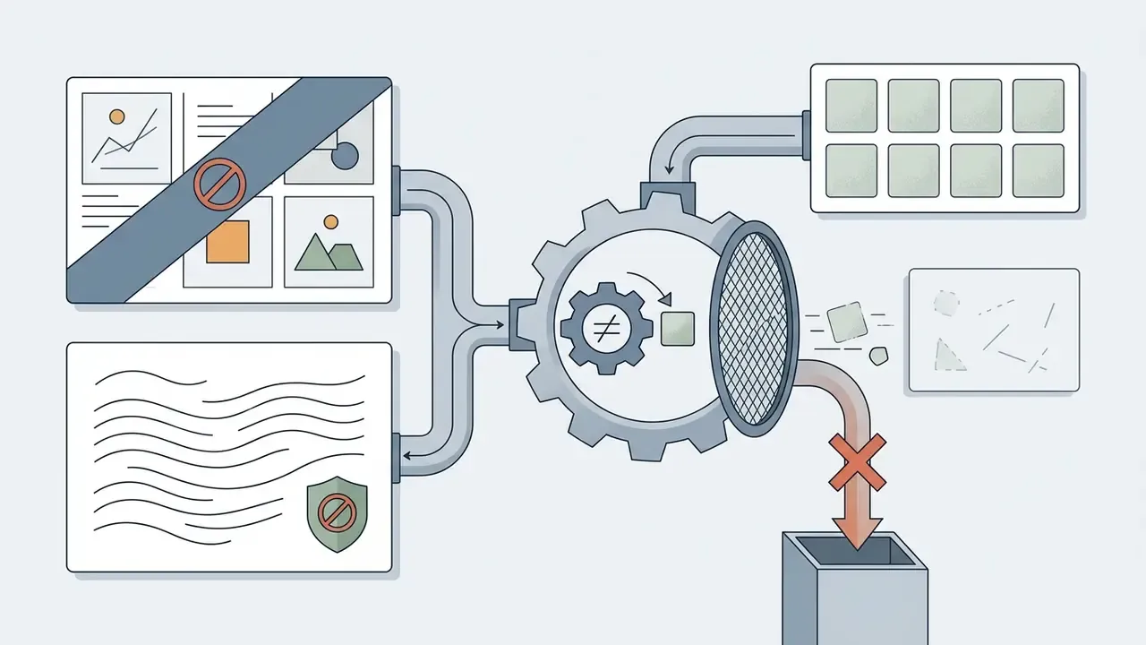 Diagram showing search results and artist portfolios being filtered through a gear mechanism