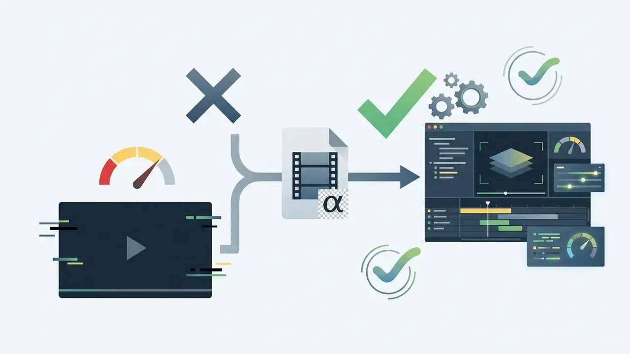 Diagram showing a video file being moved from a generic player to professional editing software