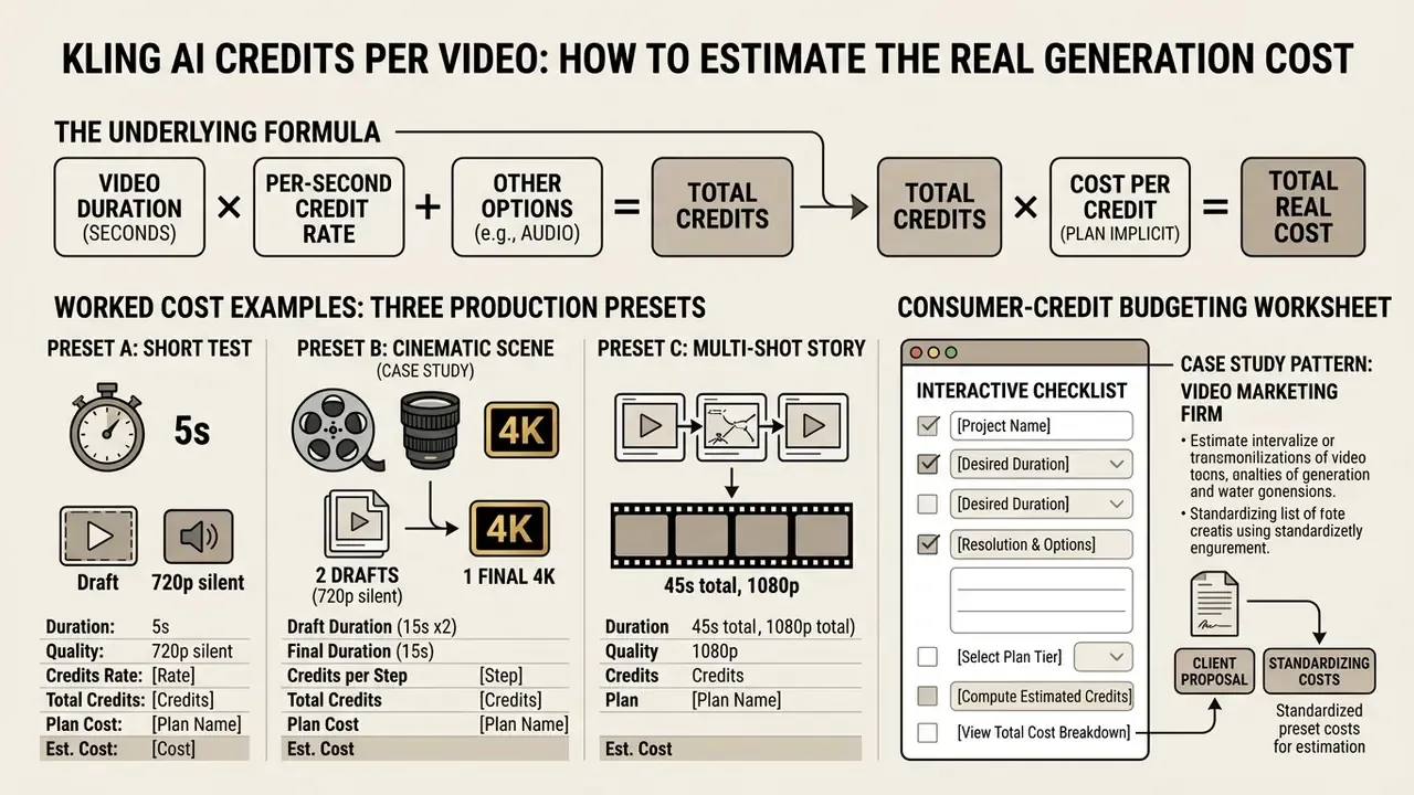 Mathematical formula and production presets for calculating Kling AI video generation costs