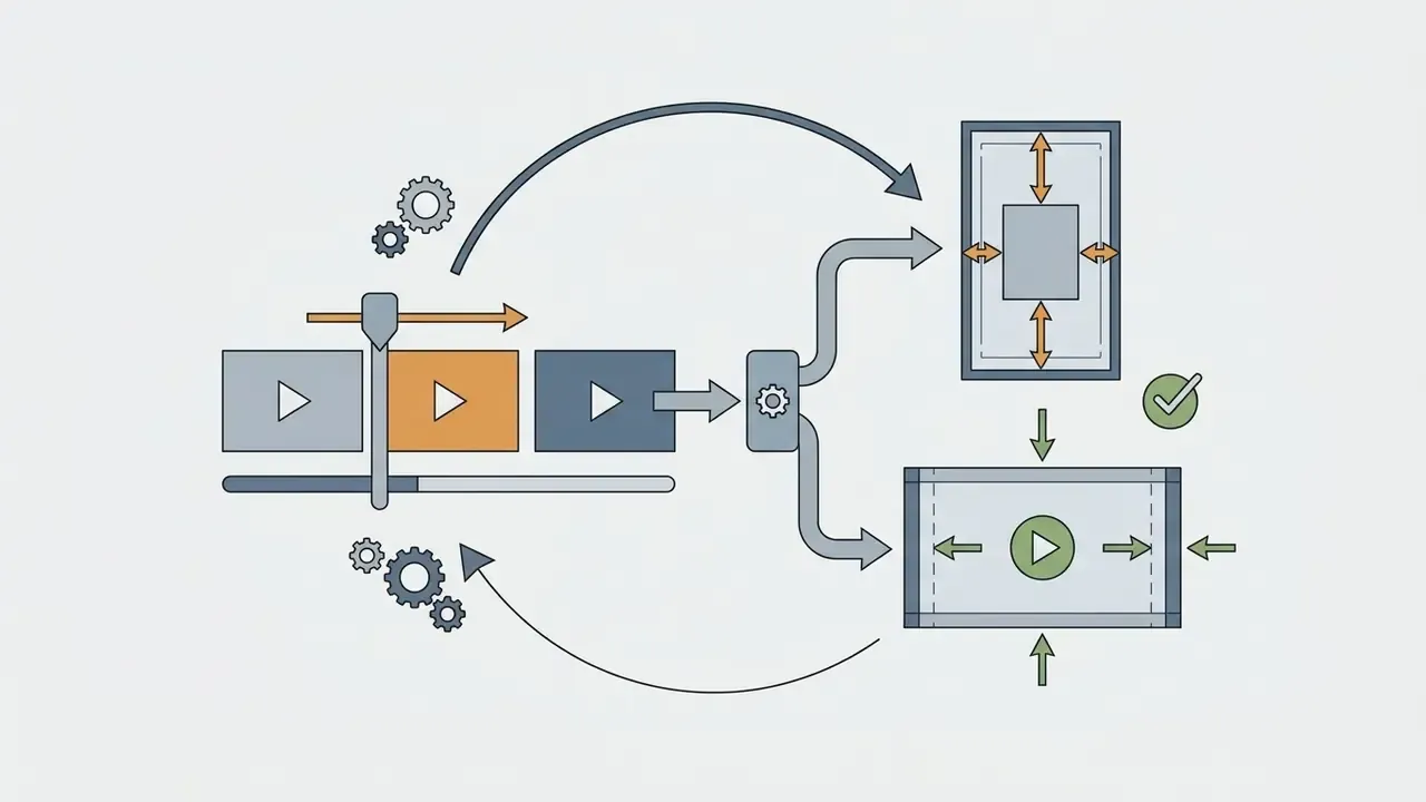 Video timeline being processed and resized into vertical and horizontal aspect ratio frames