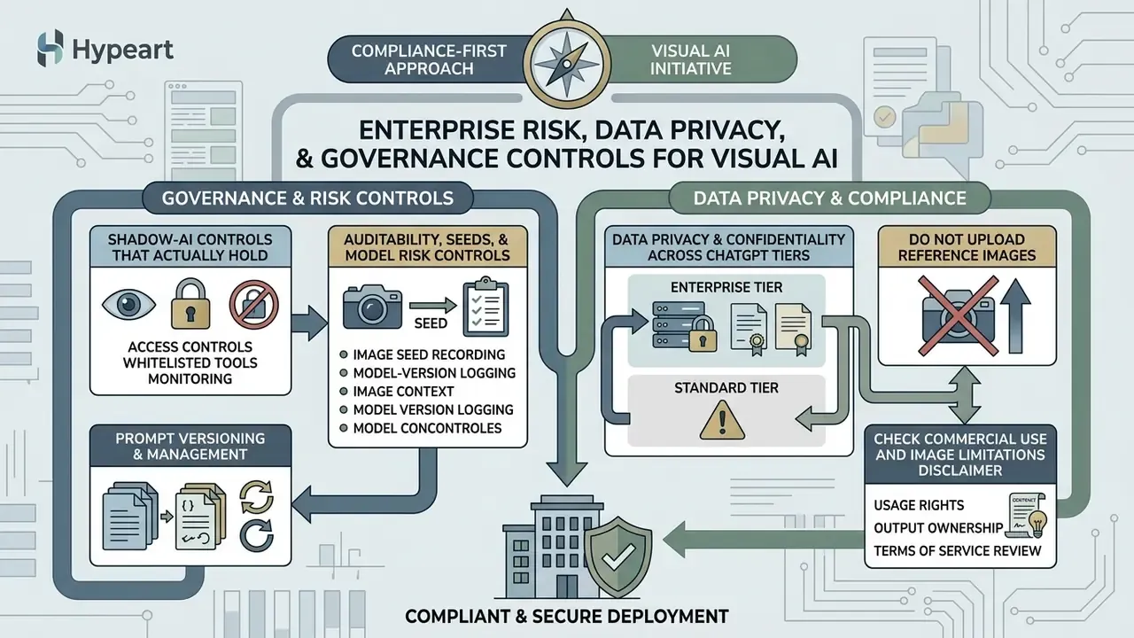Diagram outlining governance and data privacy controls for managing visual AI risks in an enterprise setting
