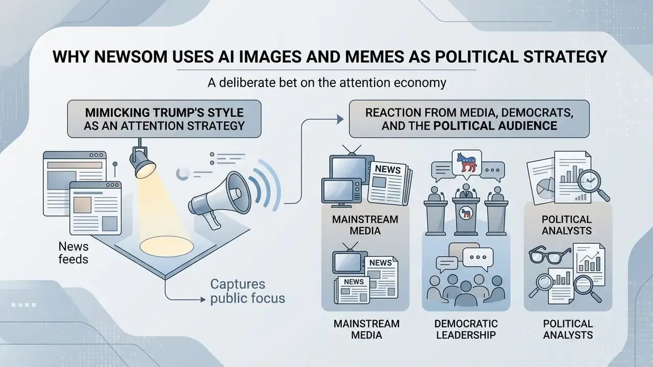 Infographic showing how digital attention strategies influence media, party leadership, and analysts