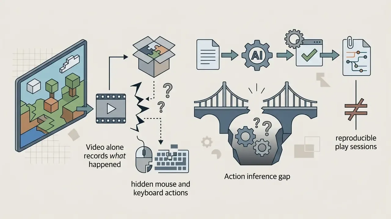Visual representation of the gap between recorded gameplay video and the hidden inputs needed for replay