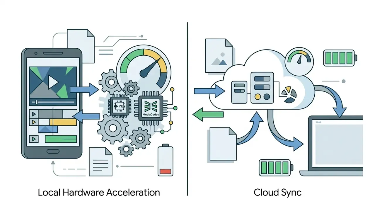 Comparison between mobile hardware acceleration using NPU and cloud-based processing for video editing