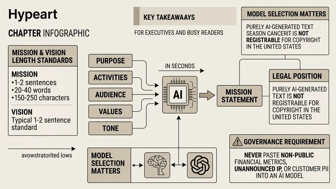 Flowchart showing how an AI mission statement generator converts business inputs into concise text