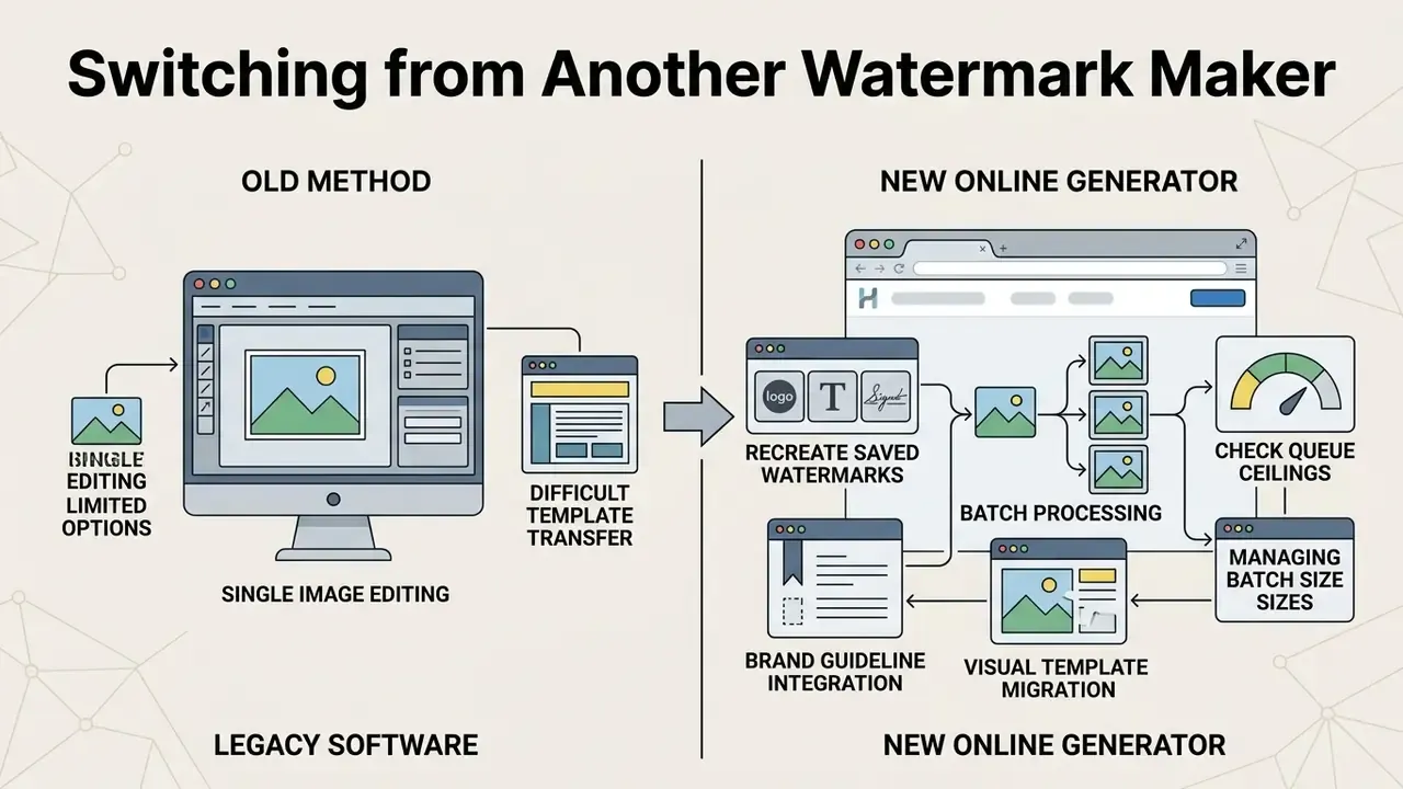 Comparison showing the transition from limited single-image legacy software to modern batch processing