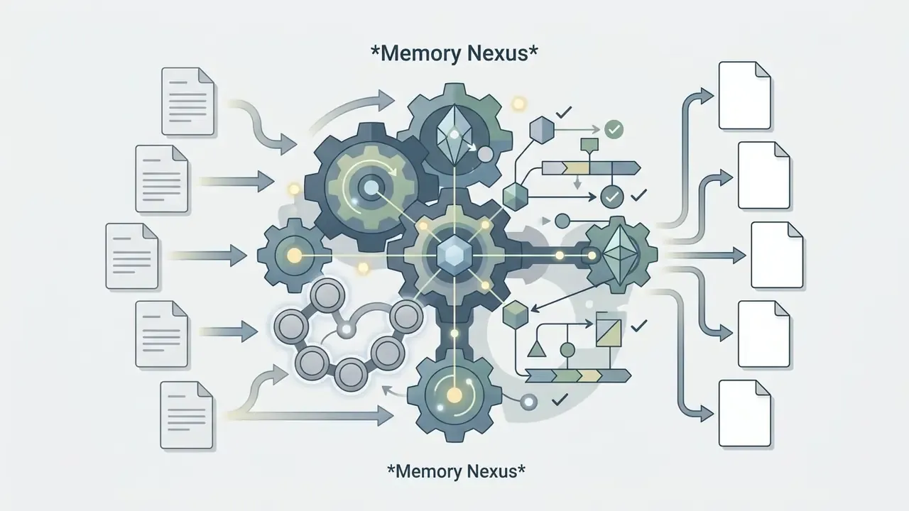 Interconnected gears processing document inputs into structured data outputs for narrative persistence