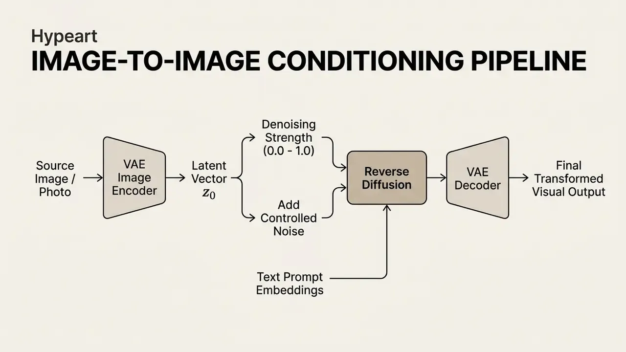 Diagram illustrating the sequence from source image encoding to latent noise addition and final decoding