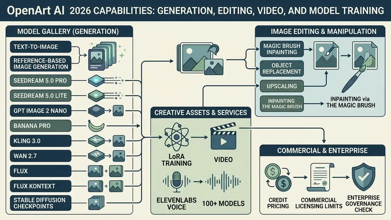 Structured overview of creative tools for image generation, video production, and model training